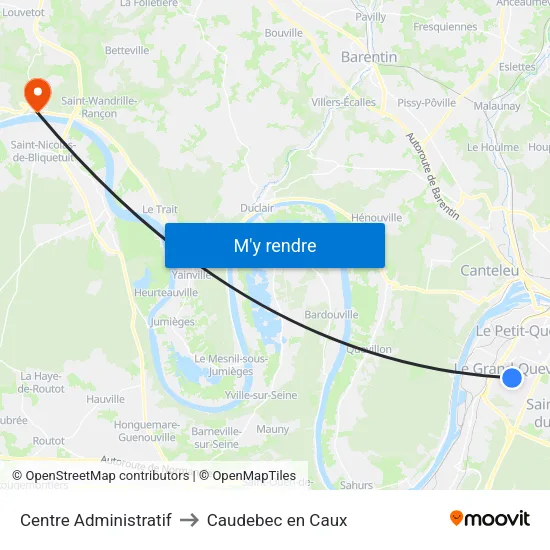 Centre Administratif to Caudebec en Caux map