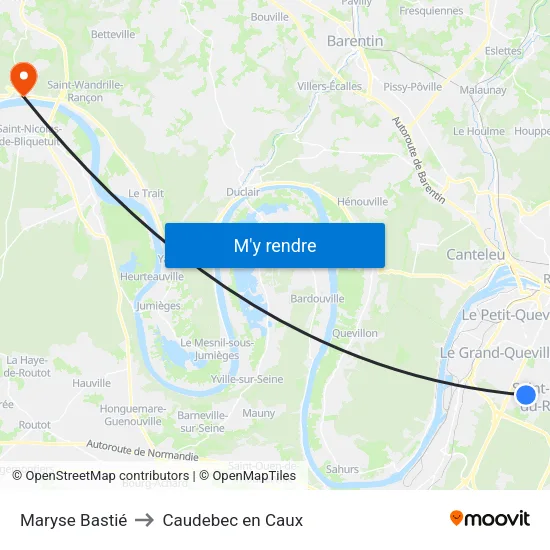 Maryse Bastié to Caudebec en Caux map