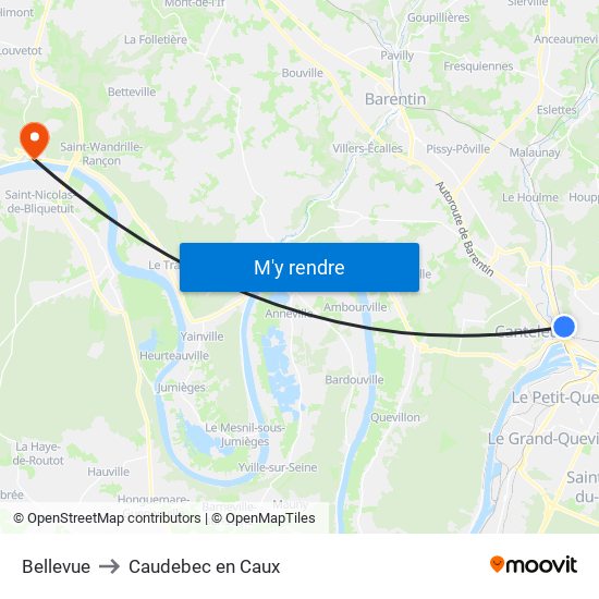 Bellevue to Caudebec en Caux map