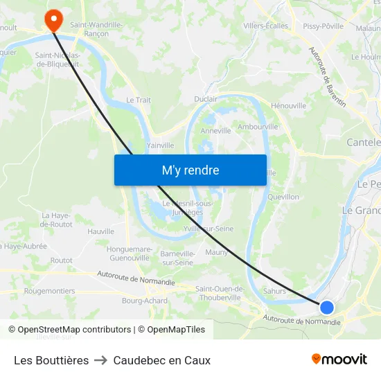 Les Bouttières to Caudebec en Caux map