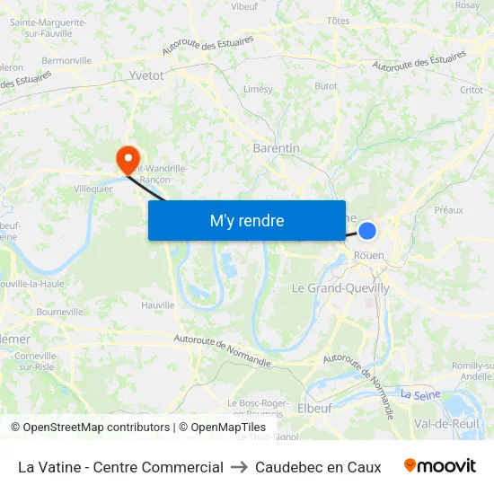 La Vatine - Centre Commercial to Caudebec en Caux map