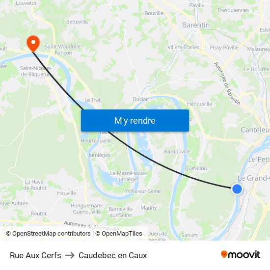 Rue Aux Cerfs to Caudebec en Caux map