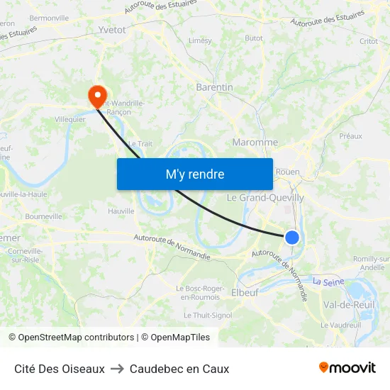 Cité Des Oiseaux to Caudebec en Caux map