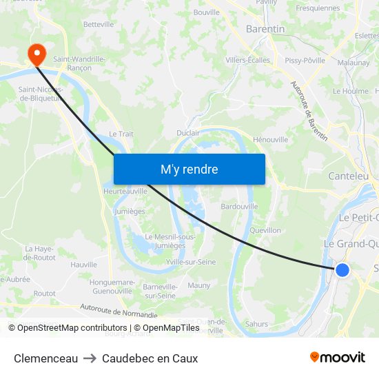 Clemenceau to Caudebec en Caux map