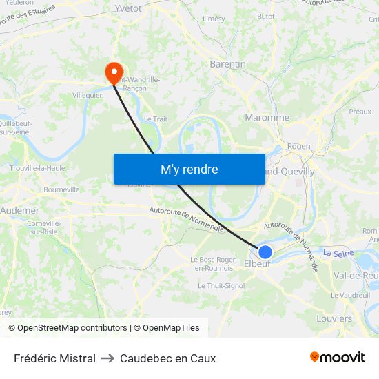 Frédéric Mistral to Caudebec en Caux map