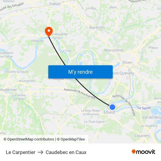 Le Carpentier to Caudebec en Caux map