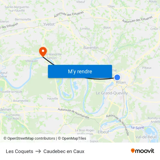 Les Coquets to Caudebec en Caux map