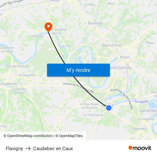 Flavigny to Caudebec en Caux map
