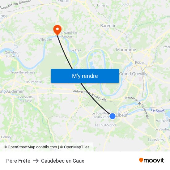 Père Frété to Caudebec en Caux map