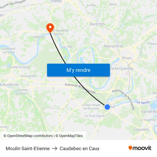 Moulin Saint-Etienne to Caudebec en Caux map