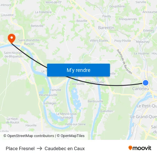 Place Fresnel to Caudebec en Caux map