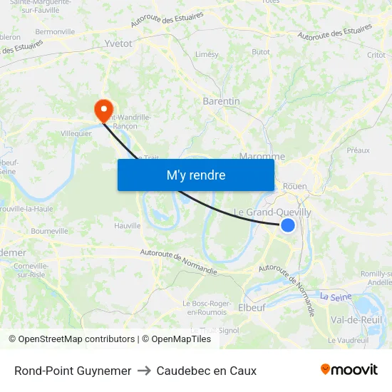 Rond-Point Guynemer to Caudebec en Caux map