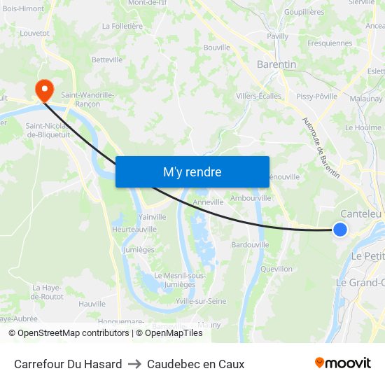 Carrefour Du Hasard to Caudebec en Caux map