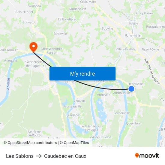 Les Sablons to Caudebec en Caux map