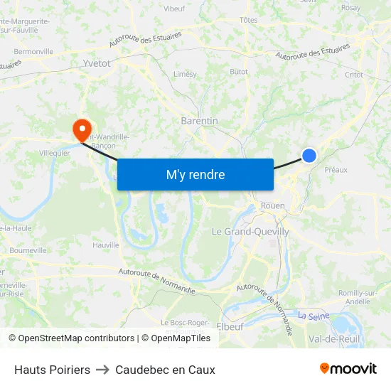 Hauts Poiriers to Caudebec en Caux map
