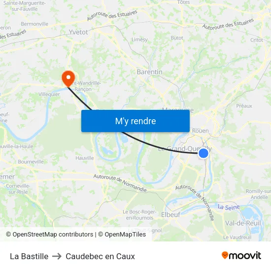 La Bastille to Caudebec en Caux map