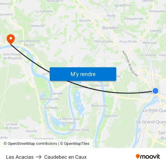 Les Acacias to Caudebec en Caux map