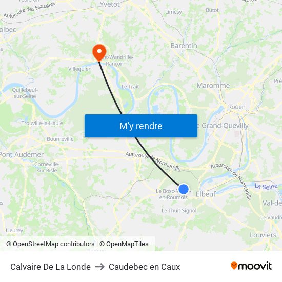 Calvaire De La Londe to Caudebec en Caux map