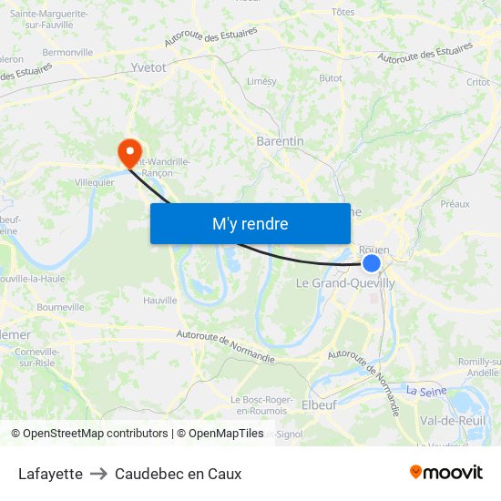 Lafayette to Caudebec en Caux map