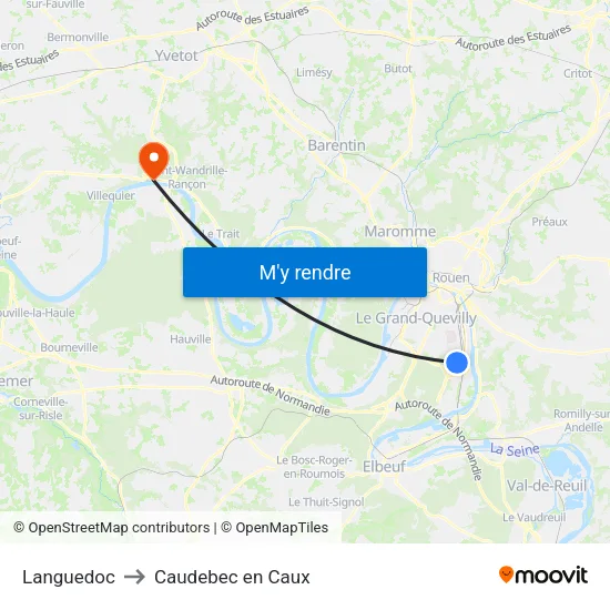 Languedoc to Caudebec en Caux map