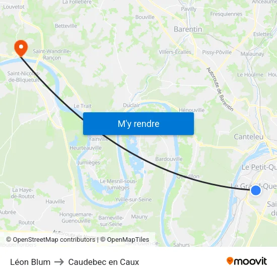 Léon Blum to Caudebec en Caux map