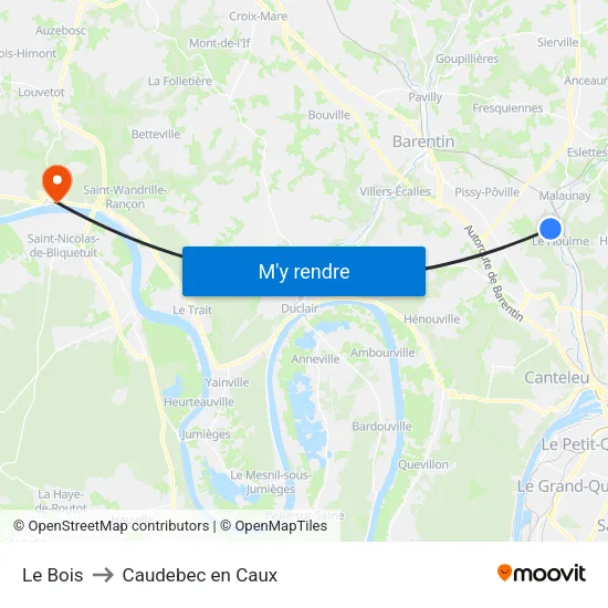 Le Bois to Caudebec en Caux map