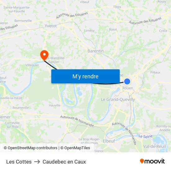 Les Cottes to Caudebec en Caux map