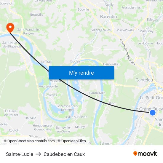 Sainte-Lucie to Caudebec en Caux map