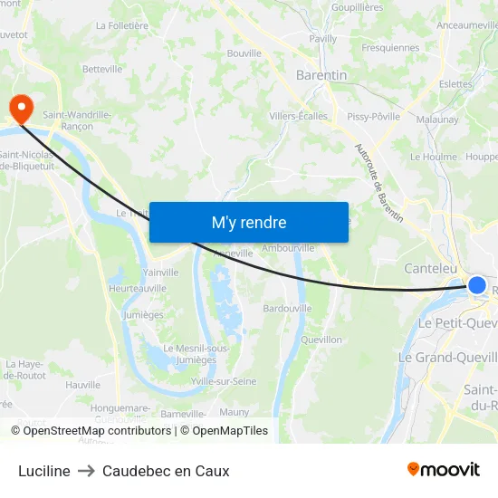 Luciline to Caudebec en Caux map