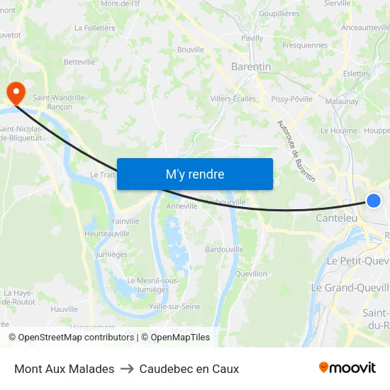 Mont Aux Malades to Caudebec en Caux map