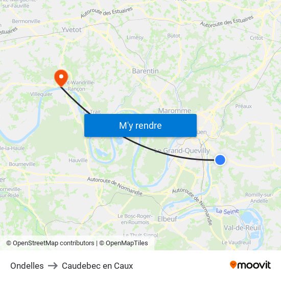 Ondelles to Caudebec en Caux map