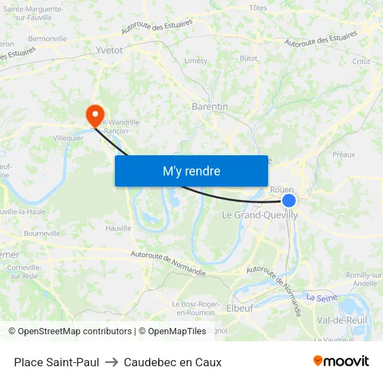 Place Saint-Paul to Caudebec en Caux map