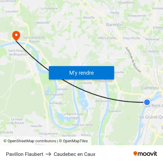 Pavillon Flaubert to Caudebec en Caux map