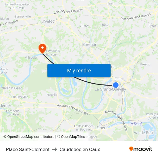 Place Saint-Clément to Caudebec en Caux map