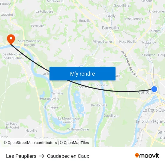 Les Peupliers to Caudebec en Caux map