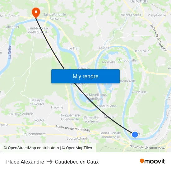 Place Alexandre to Caudebec en Caux map
