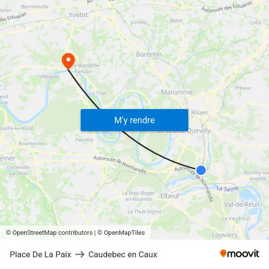 Place De La Paix to Caudebec en Caux map