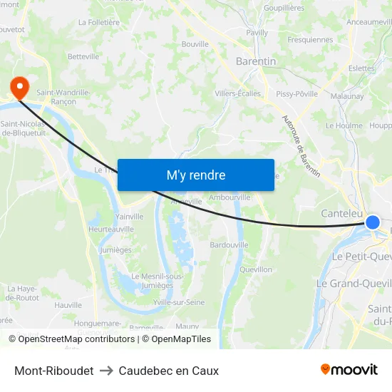 Mont-Riboudet to Caudebec en Caux map