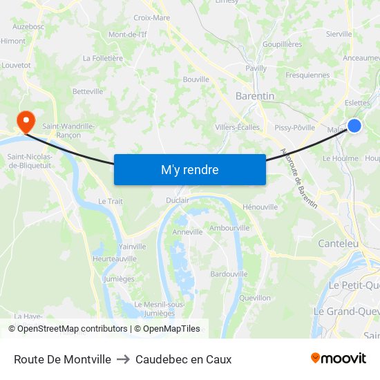Route De Montville to Caudebec en Caux map