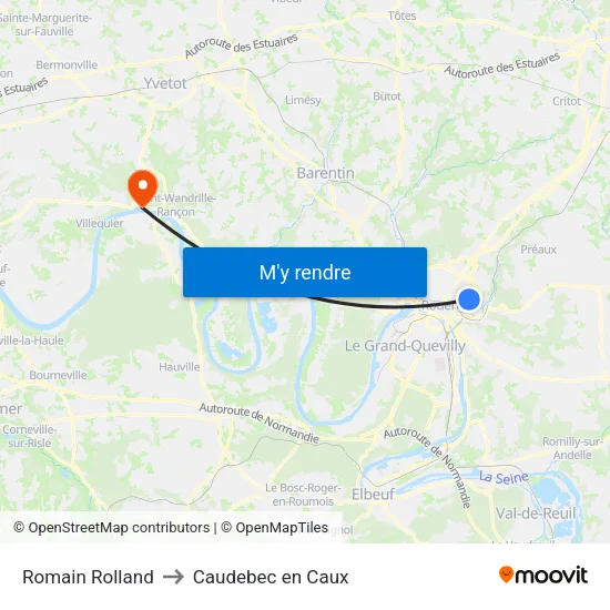 Romain Rolland to Caudebec en Caux map