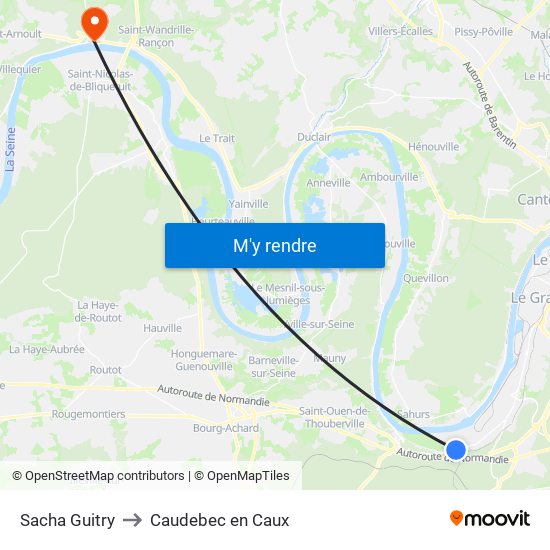 Sacha Guitry to Caudebec en Caux map