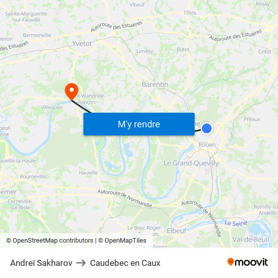 Andreï Sakharov to Caudebec en Caux map