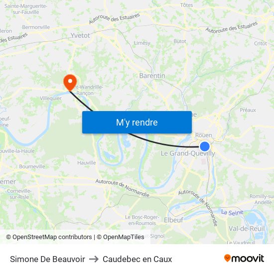 Simone De Beauvoir to Caudebec en Caux map