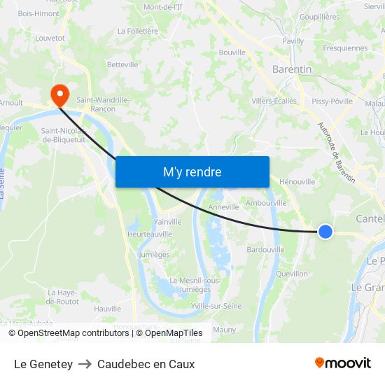 Le Genetey to Caudebec en Caux map