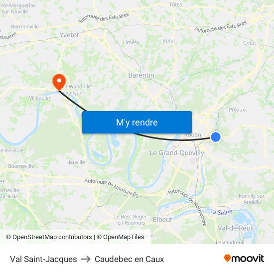 Val Saint-Jacques to Caudebec en Caux map