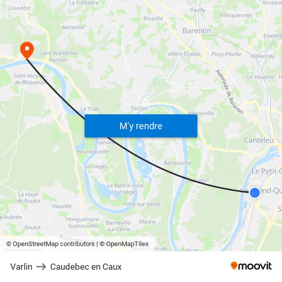 Varlin to Caudebec en Caux map