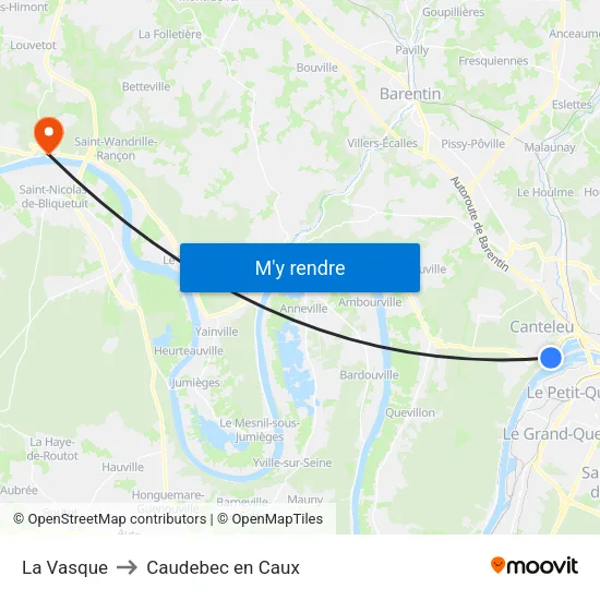 La Vasque to Caudebec en Caux map