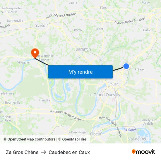Za Gros Chêne to Caudebec en Caux map