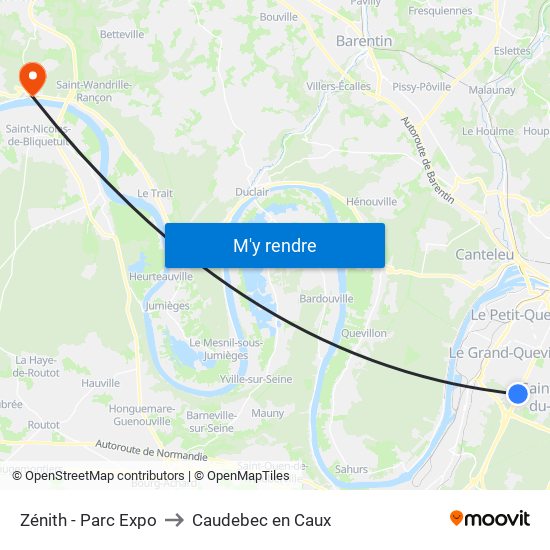 Zénith - Parc Expo to Caudebec en Caux map