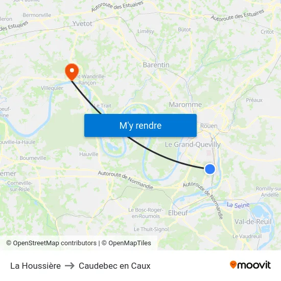 La Houssière to Caudebec en Caux map
